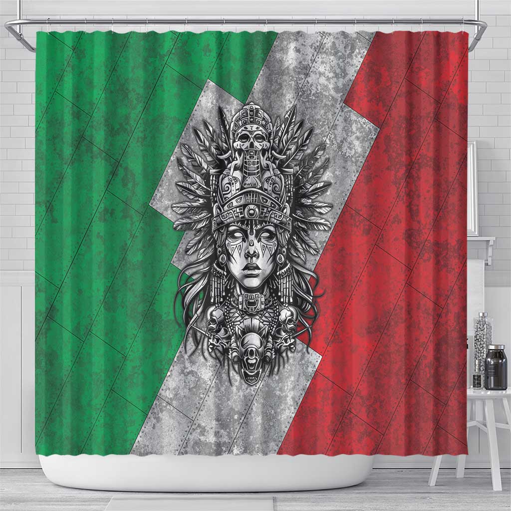 Mexico Aztec Warrior Goddess Shower Curtain Aztec Tribal Skull Tricolor Armor
