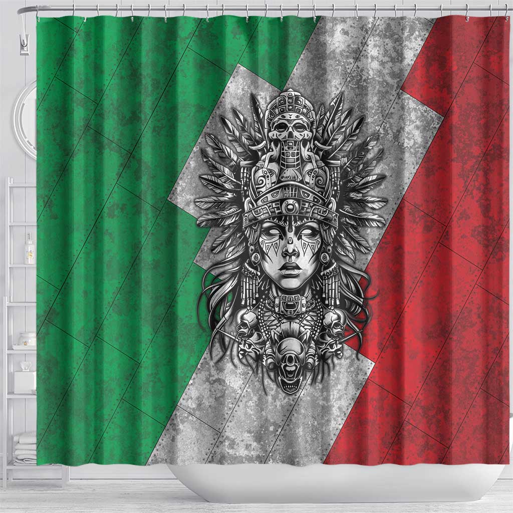 Mexico Aztec Warrior Goddess Shower Curtain Aztec Tribal Skull Tricolor Armor