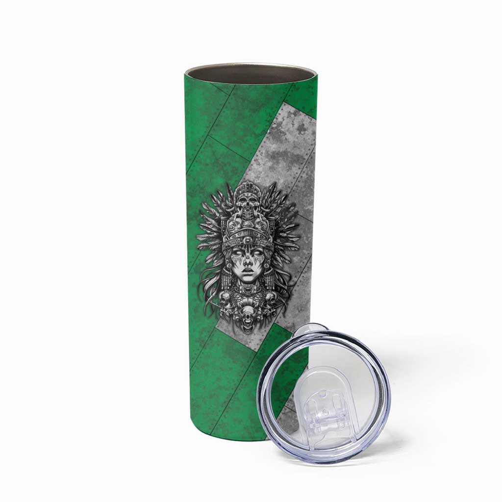 Mexico Aztec Warrior Goddess Skinny Tumbler Aztec Tribal Skull Tricolor Armor