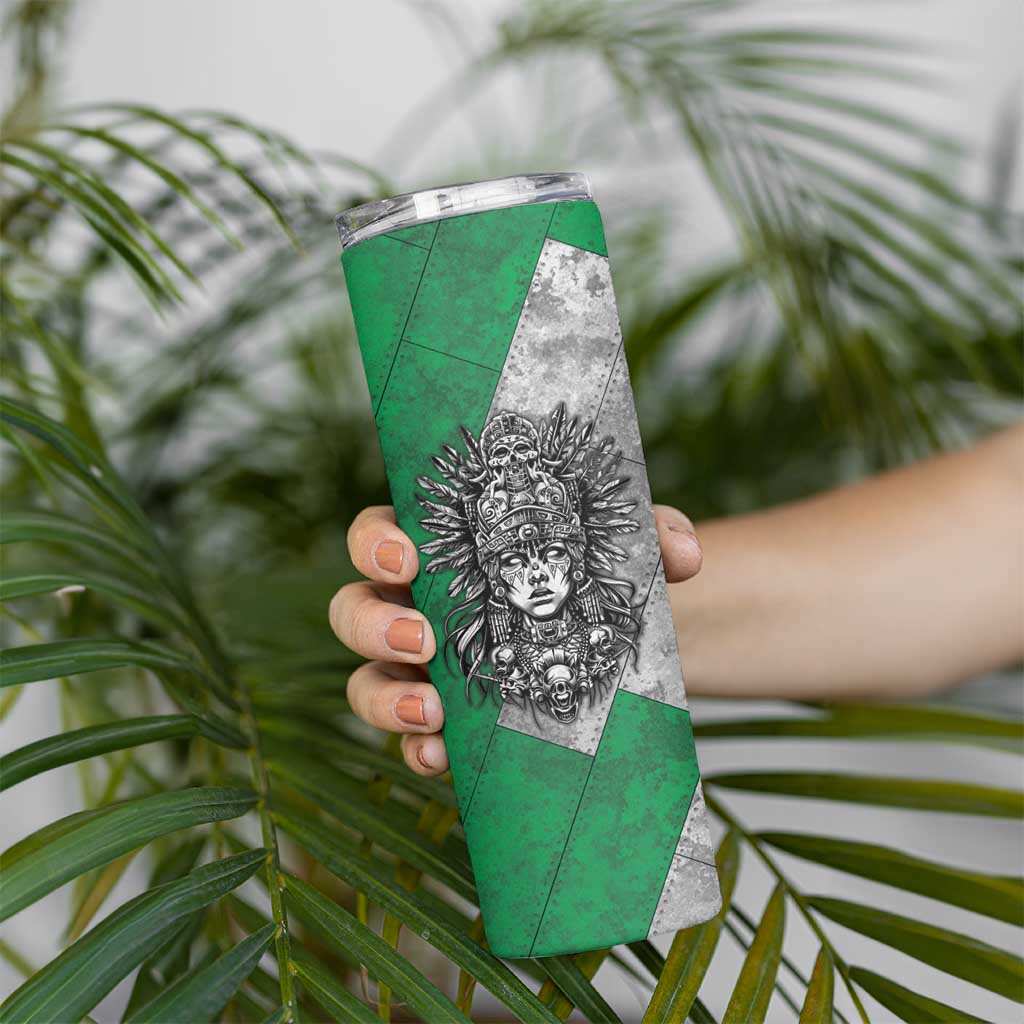Mexico Aztec Warrior Goddess Skinny Tumbler Aztec Tribal Skull Tricolor Armor