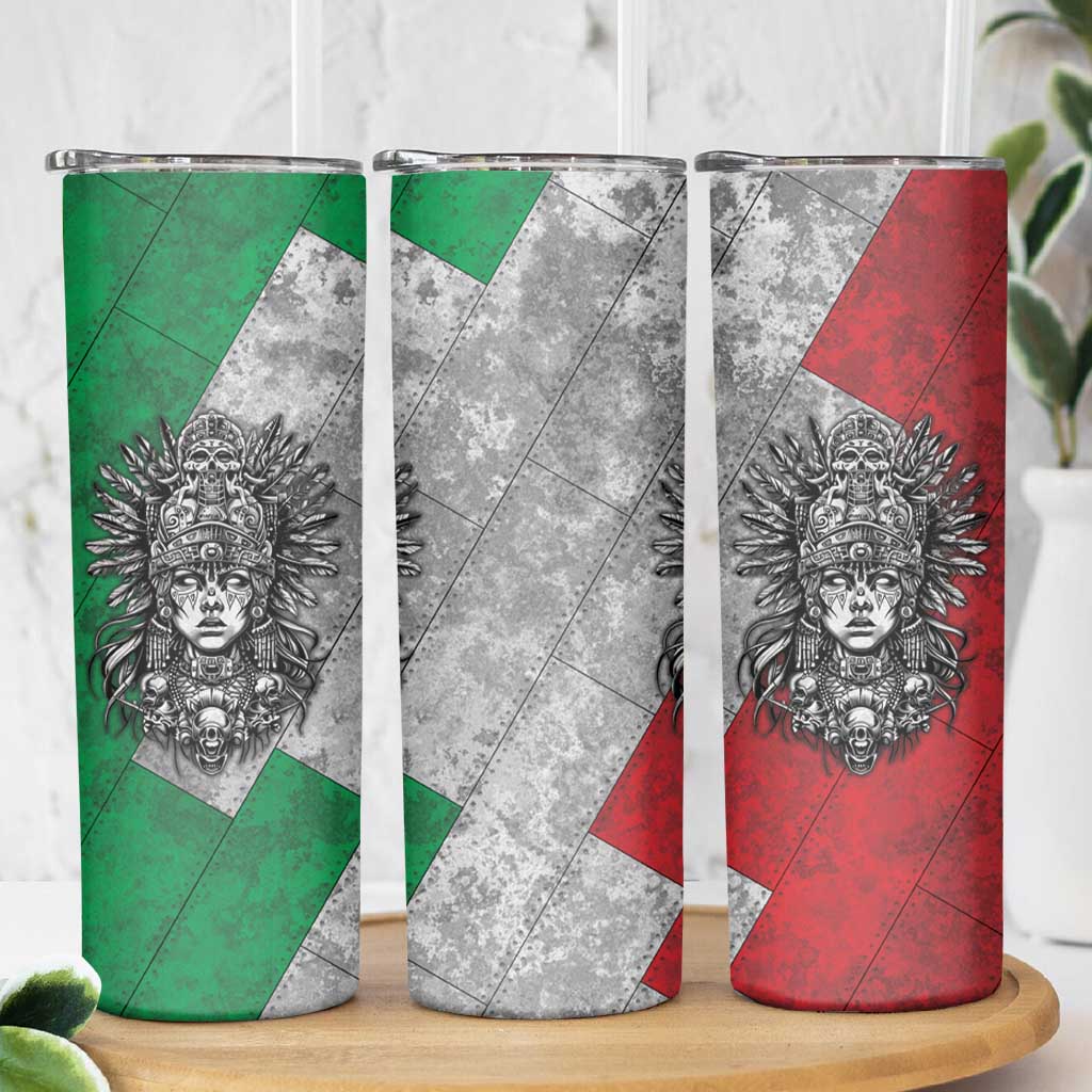 Mexico Aztec Warrior Goddess Skinny Tumbler Aztec Tribal Skull Tricolor Armor