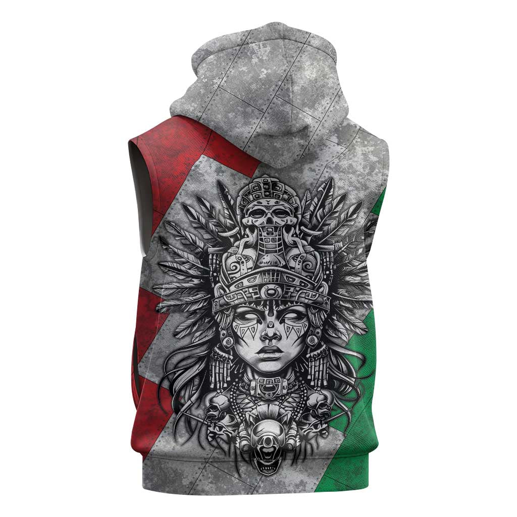 Mexico Aztec Warrior Goddess Sleeveless Hoodie Aztec Tribal Skull Tricolor Armor