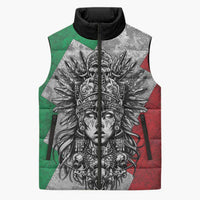 Mexico Aztec Warrior Goddess Sleeveless Puffer Jacket Aztec Tribal Skull Tricolor Armor