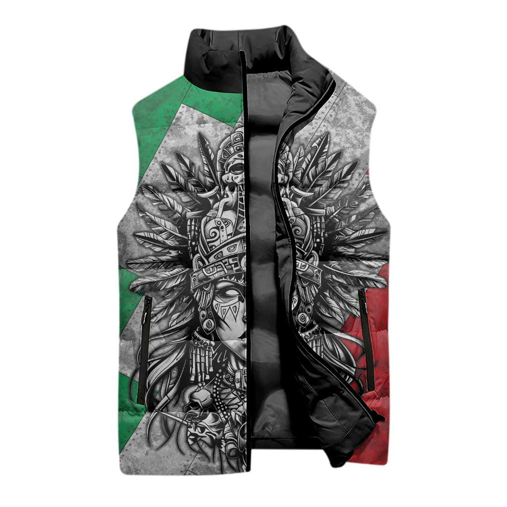 Mexico Aztec Warrior Goddess Sleeveless Puffer Jacket Aztec Tribal Skull Tricolor Armor