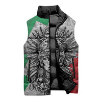 Mexico Aztec Warrior Goddess Sleeveless Puffer Jacket Aztec Tribal Skull Tricolor Armor