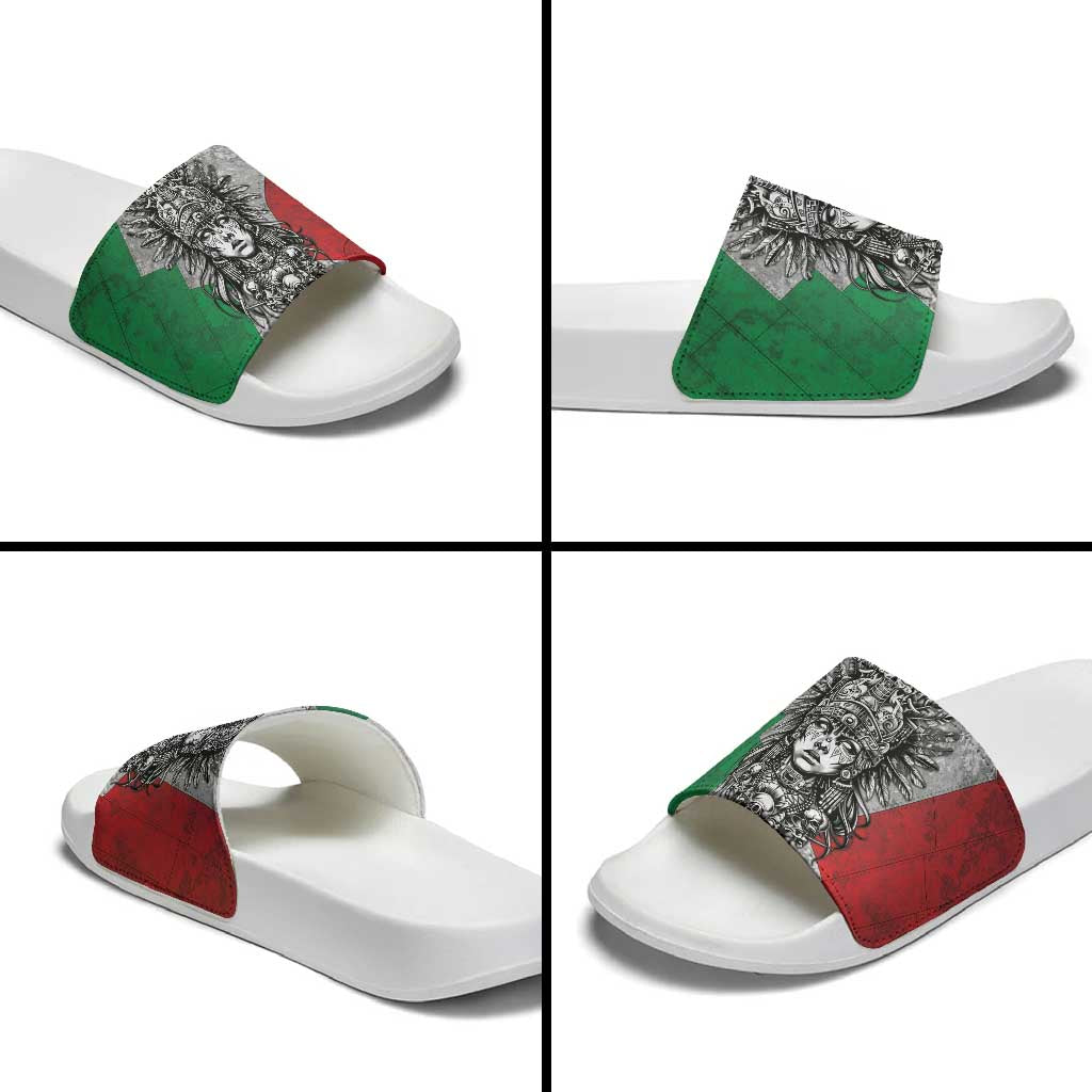 Mexico Aztec Warrior Goddess Slide Sandals Aztec Tribal Skull Tricolor Armor