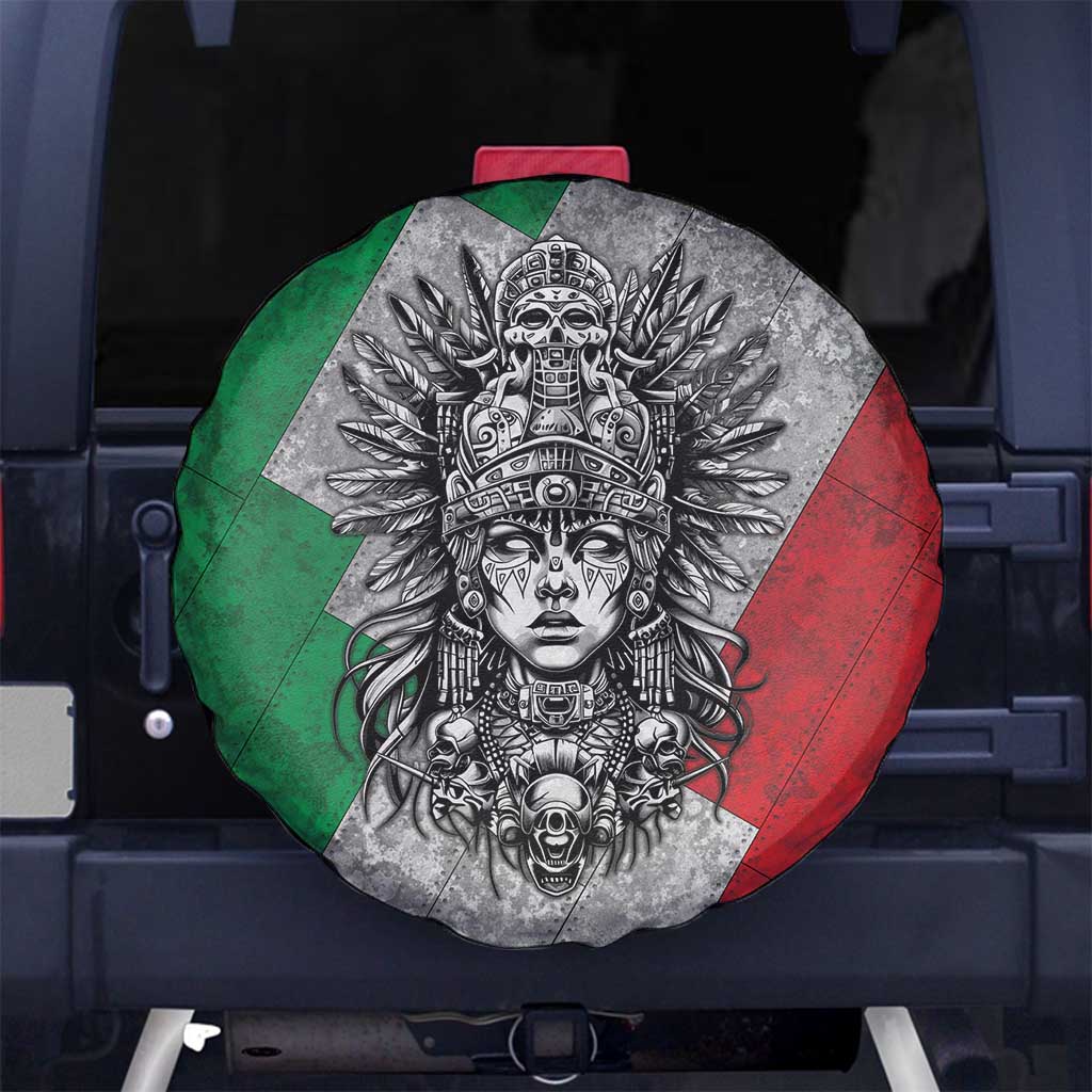 Mexico Aztec Warrior Goddess Spare Tire Cover Aztec Tribal Skull Tricolor Armor