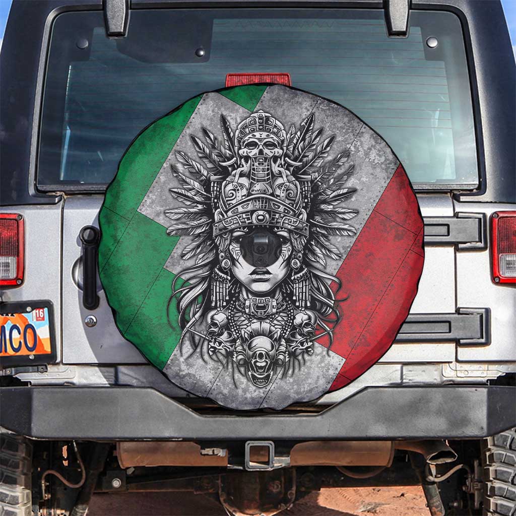 Mexico Aztec Warrior Goddess Spare Tire Cover Aztec Tribal Skull Tricolor Armor
