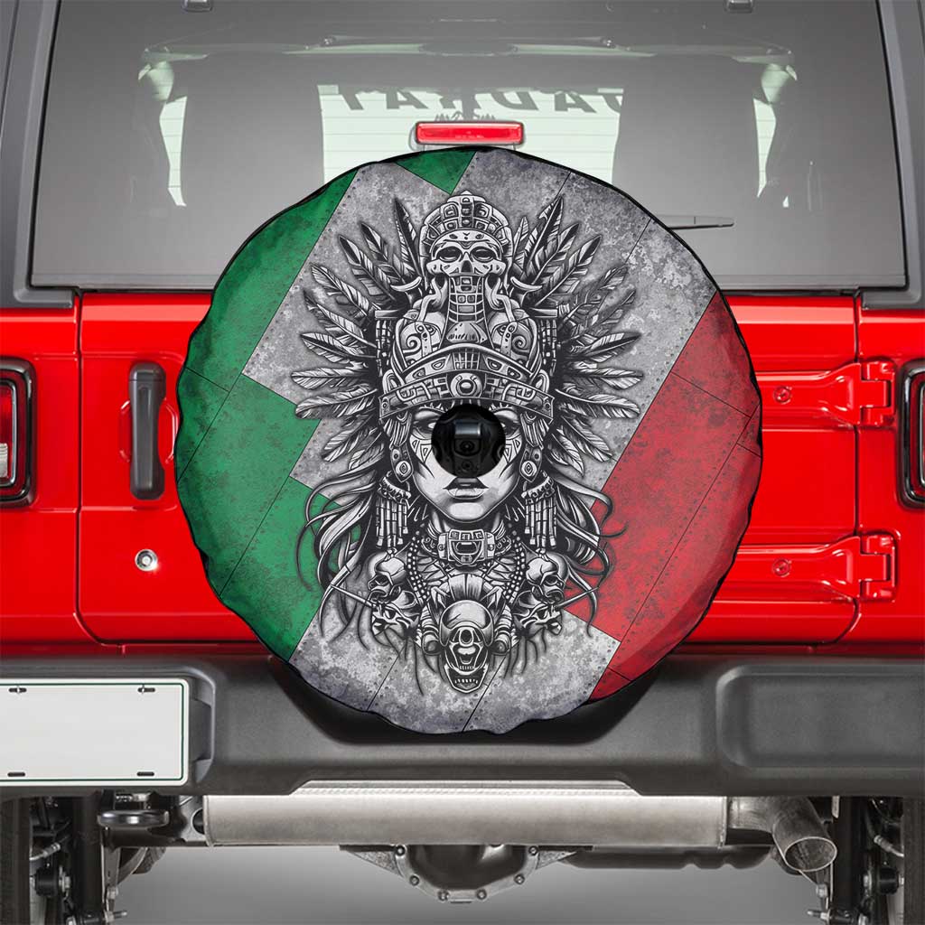 Mexico Aztec Warrior Goddess Spare Tire Cover Aztec Tribal Skull Tricolor Armor