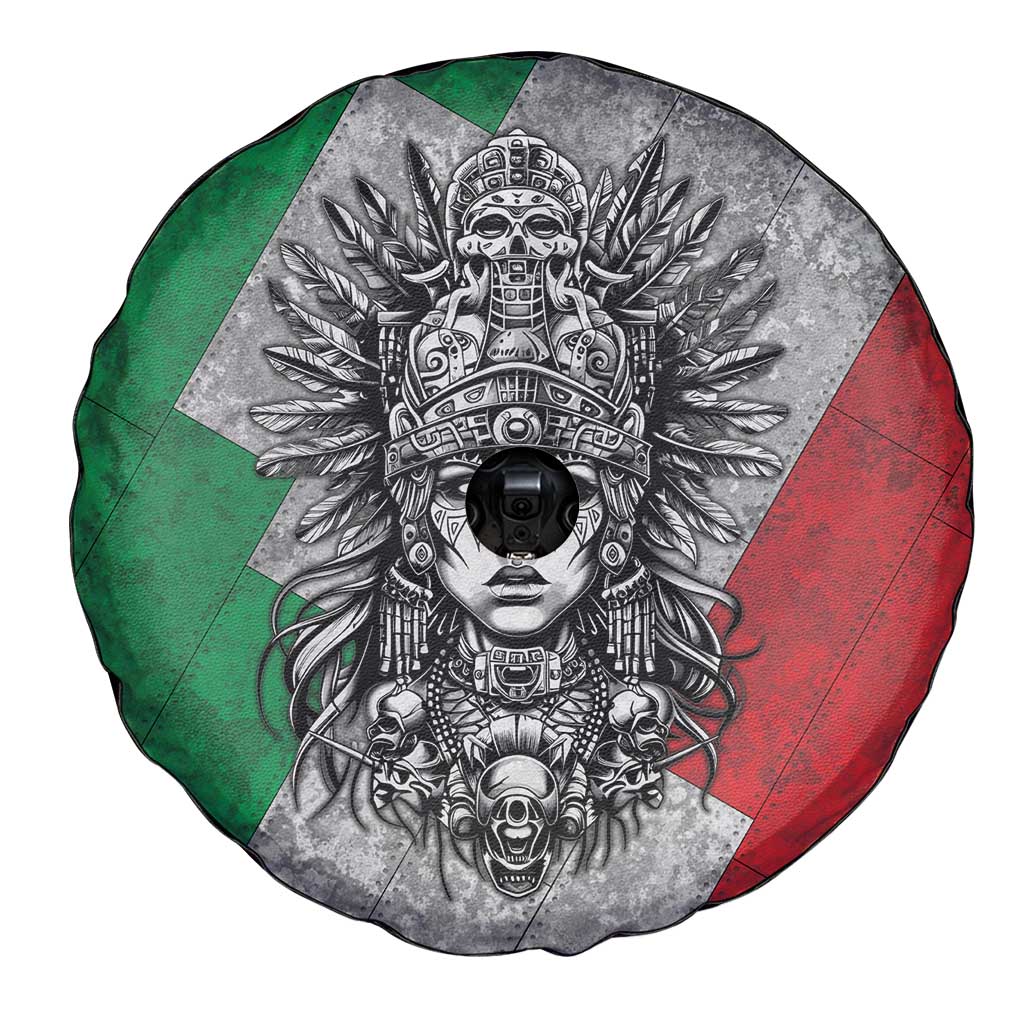 Mexico Aztec Warrior Goddess Spare Tire Cover Aztec Tribal Skull Tricolor Armor