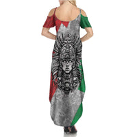 Mexico Aztec Warrior Goddess Summer Maxi Dress Aztec Tribal Skull Tricolor Armor