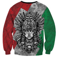 Mexico Aztec Warrior Goddess Sweatshirt Aztec Tribal Skull Tricolor Armor