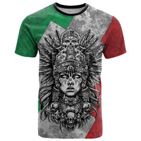 Mexico Aztec Warrior Goddess T Shirt Aztec Tribal Skull Tricolor Armor