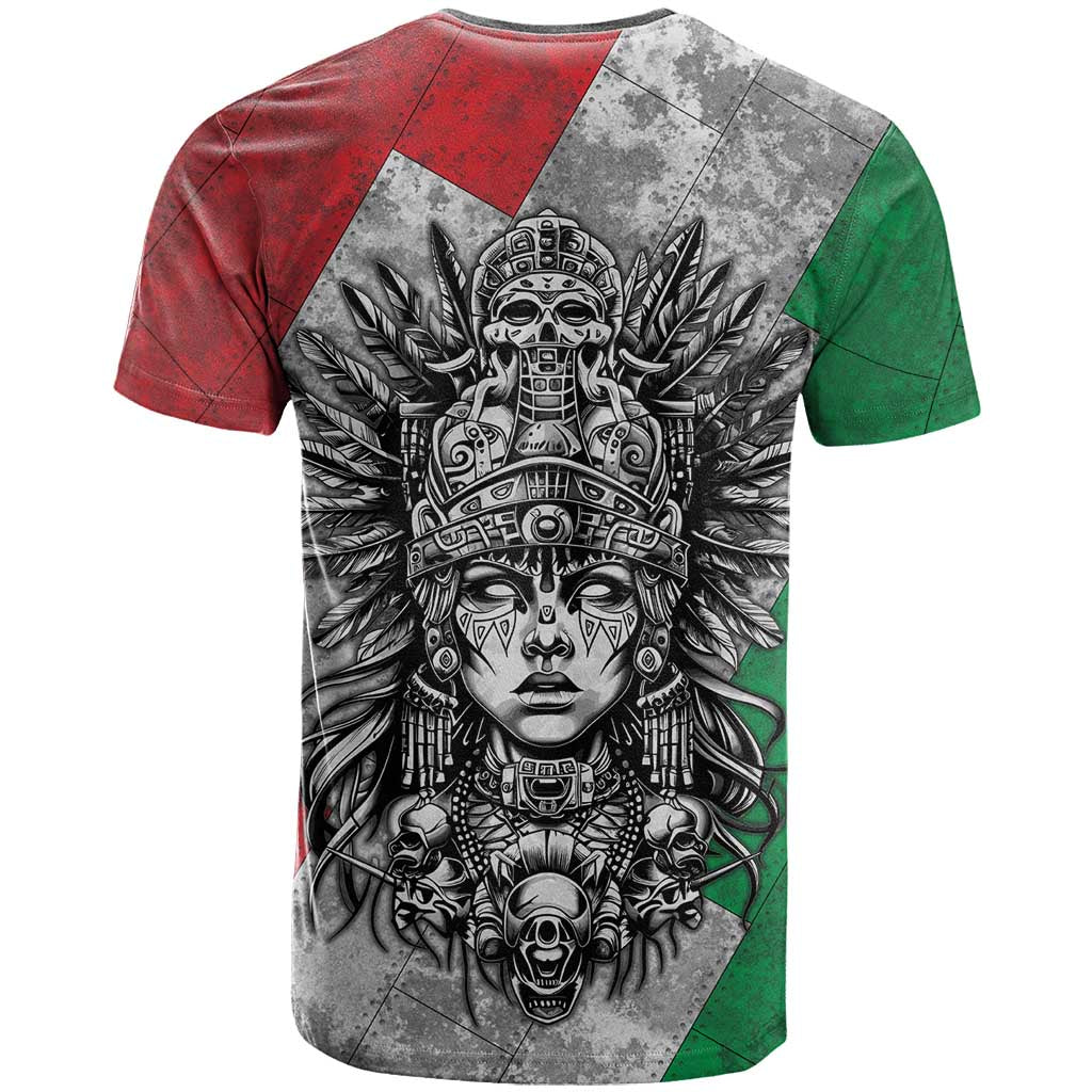 Mexico Aztec Warrior Goddess T Shirt Aztec Tribal Skull Tricolor Armor