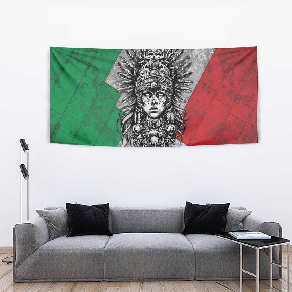 Mexico Aztec Warrior Goddess Tapestry Aztec Tribal Skull Tricolor Armor