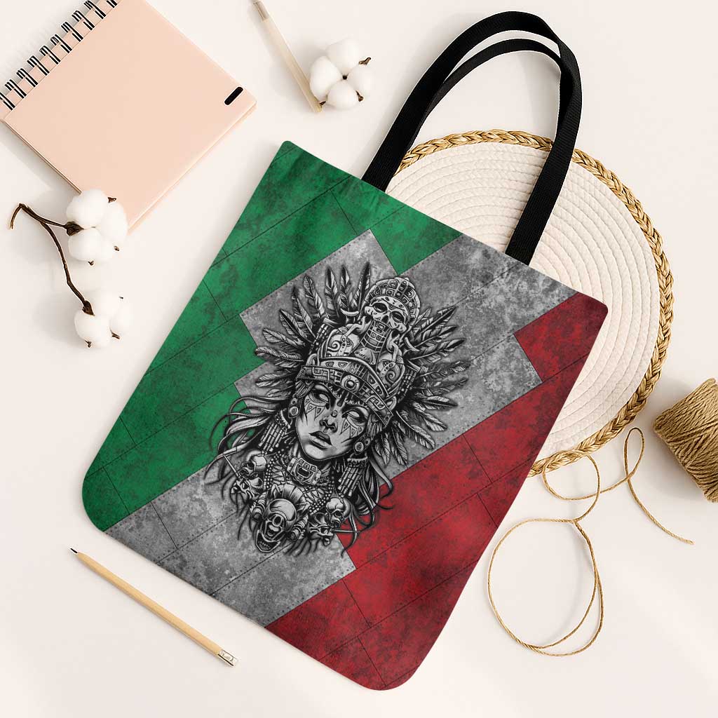 Mexico Aztec Warrior Goddess Tote Bag Aztec Tribal Skull Tricolor Armor