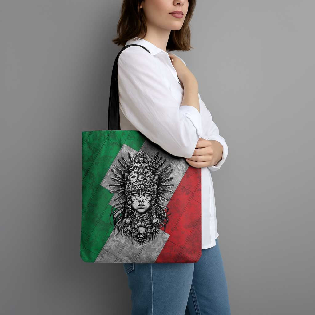 Mexico Aztec Warrior Goddess Tote Bag Aztec Tribal Skull Tricolor Armor