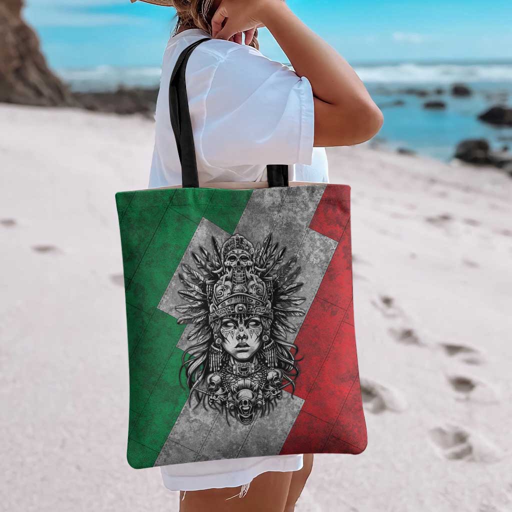 Mexico Aztec Warrior Goddess Tote Bag Aztec Tribal Skull Tricolor Armor