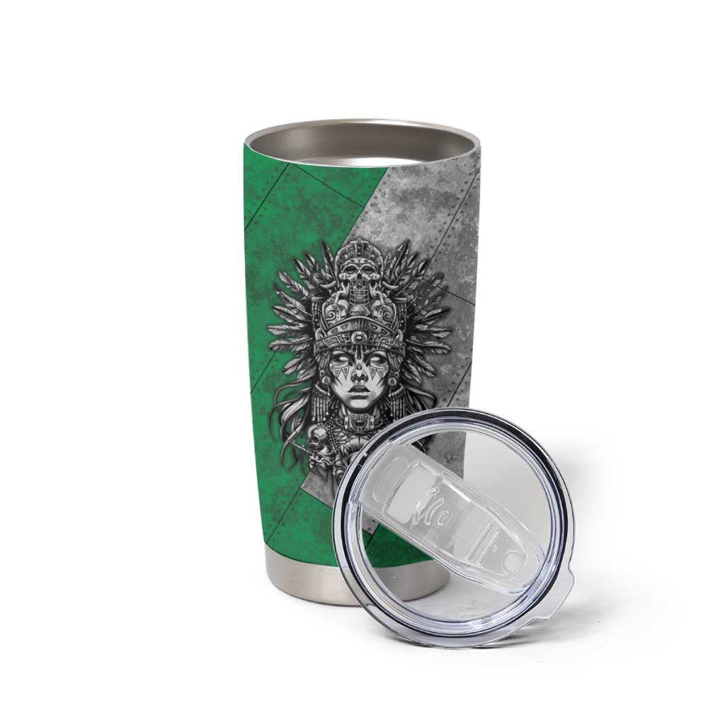 Mexico Aztec Warrior Goddess Tumbler Cup Aztec Tribal Skull Tricolor Armor