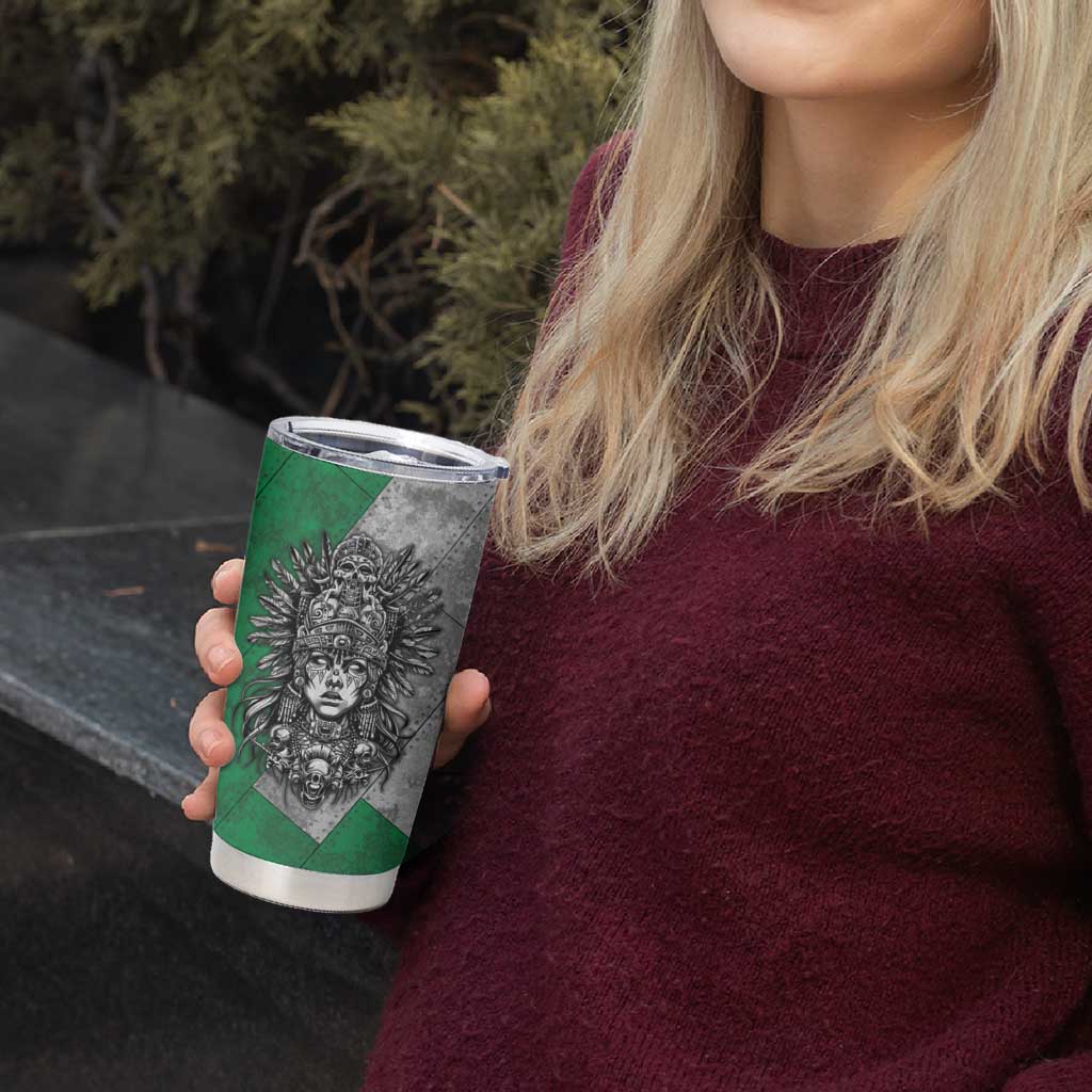 Mexico Aztec Warrior Goddess Tumbler Cup Aztec Tribal Skull Tricolor Armor