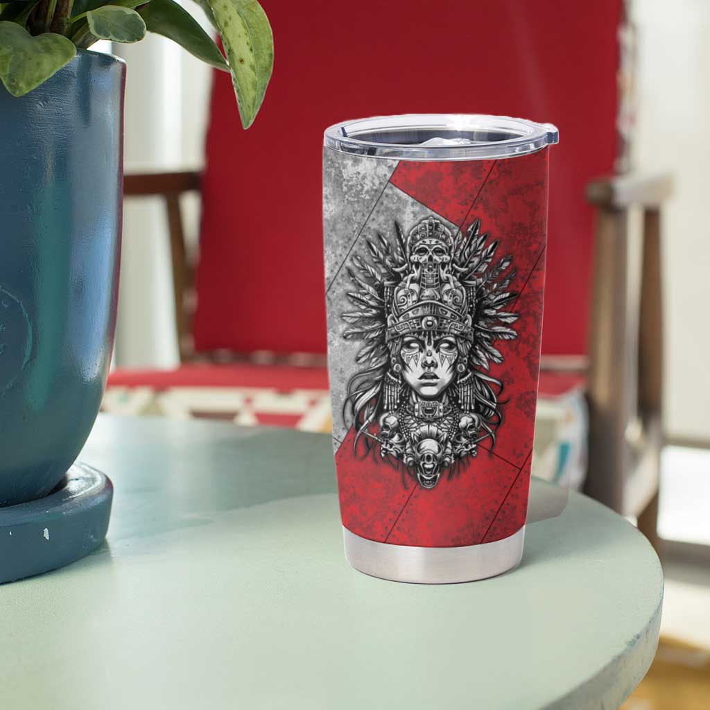 Mexico Aztec Warrior Goddess Tumbler Cup Aztec Tribal Skull Tricolor Armor