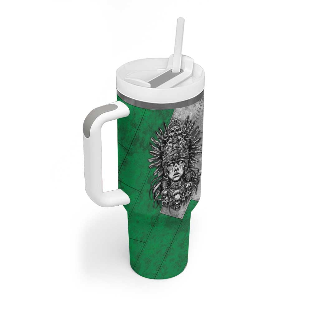 Mexico Aztec Warrior Goddess Tumbler With Handle Aztec Tribal Skull Tricolor Armor