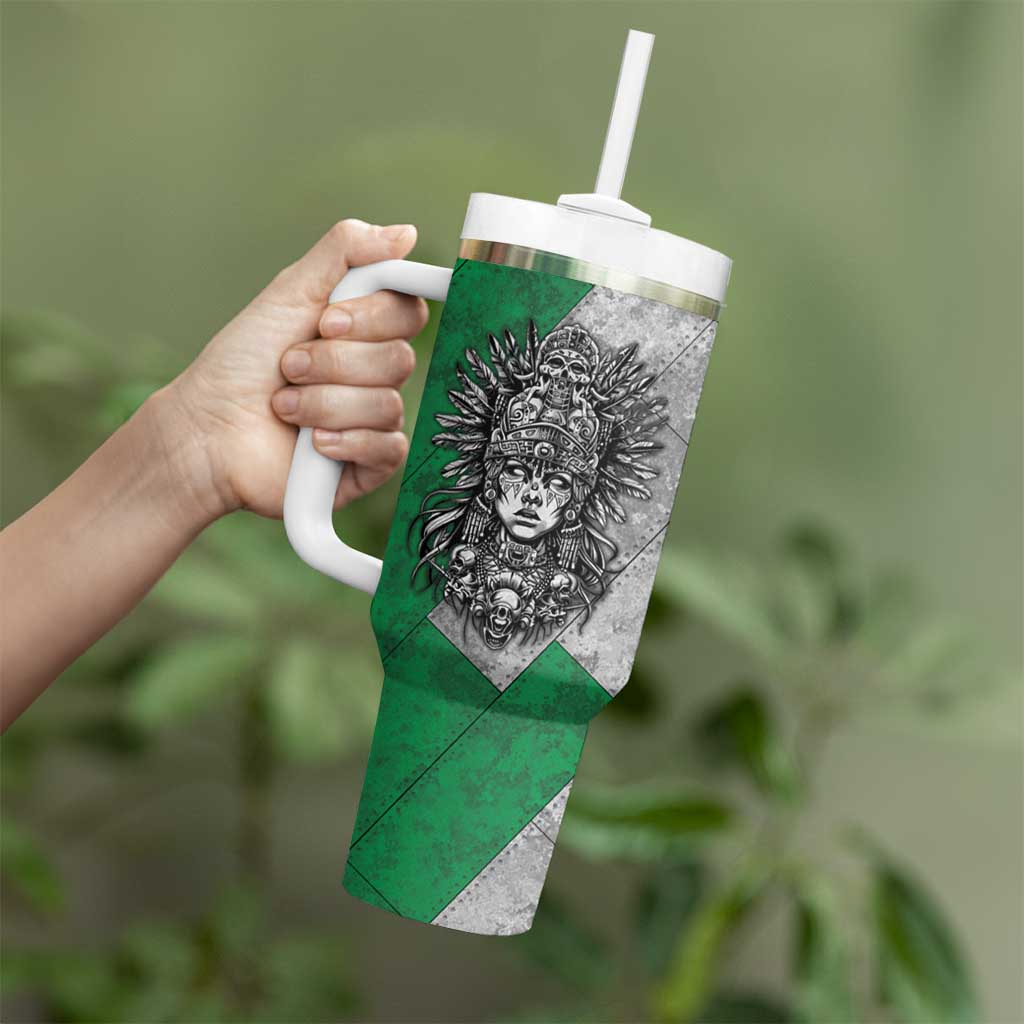 Mexico Aztec Warrior Goddess Tumbler With Handle Aztec Tribal Skull Tricolor Armor