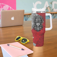 Mexico Aztec Warrior Goddess Tumbler With Handle Aztec Tribal Skull Tricolor Armor