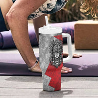 Mexico Aztec Warrior Goddess Tumbler With Handle Aztec Tribal Skull Tricolor Armor