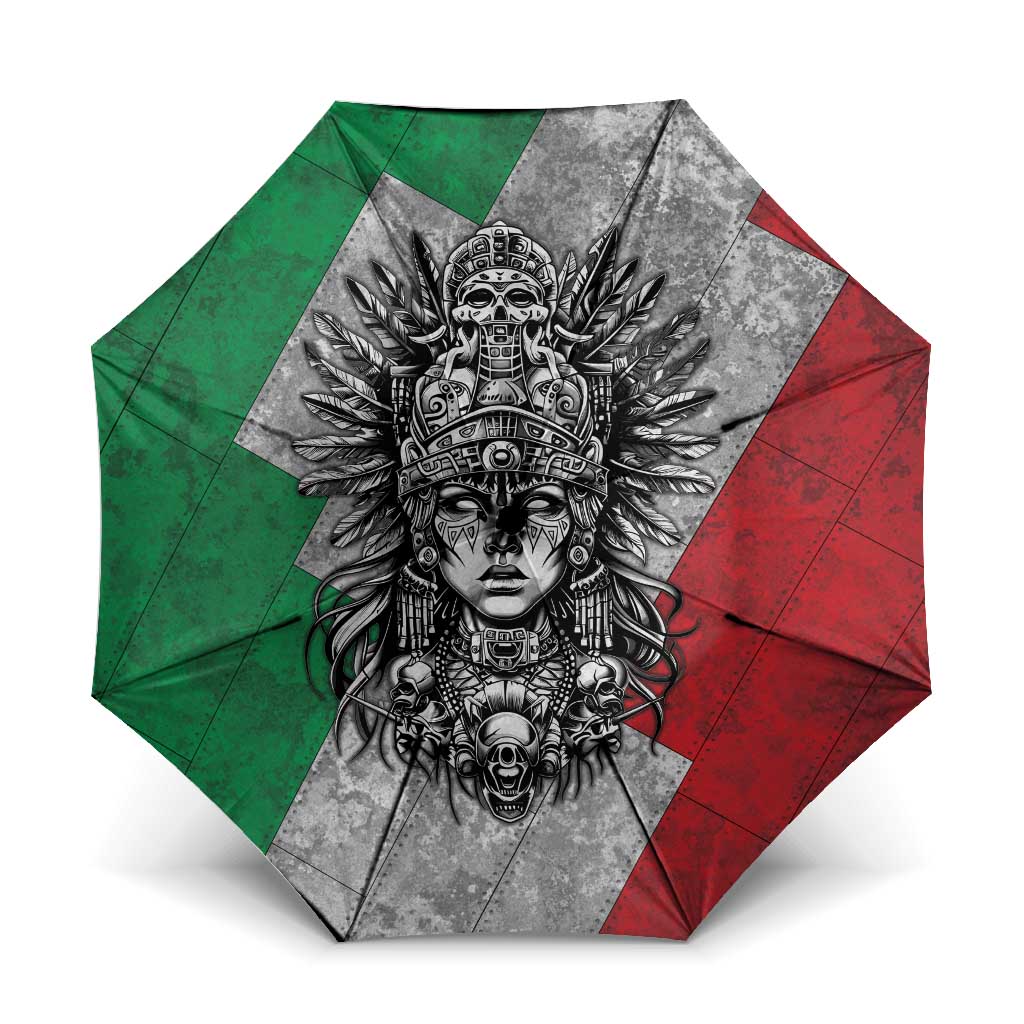 Mexico Aztec Warrior Goddess Umbrella Aztec Tribal Skull Tricolor Armor