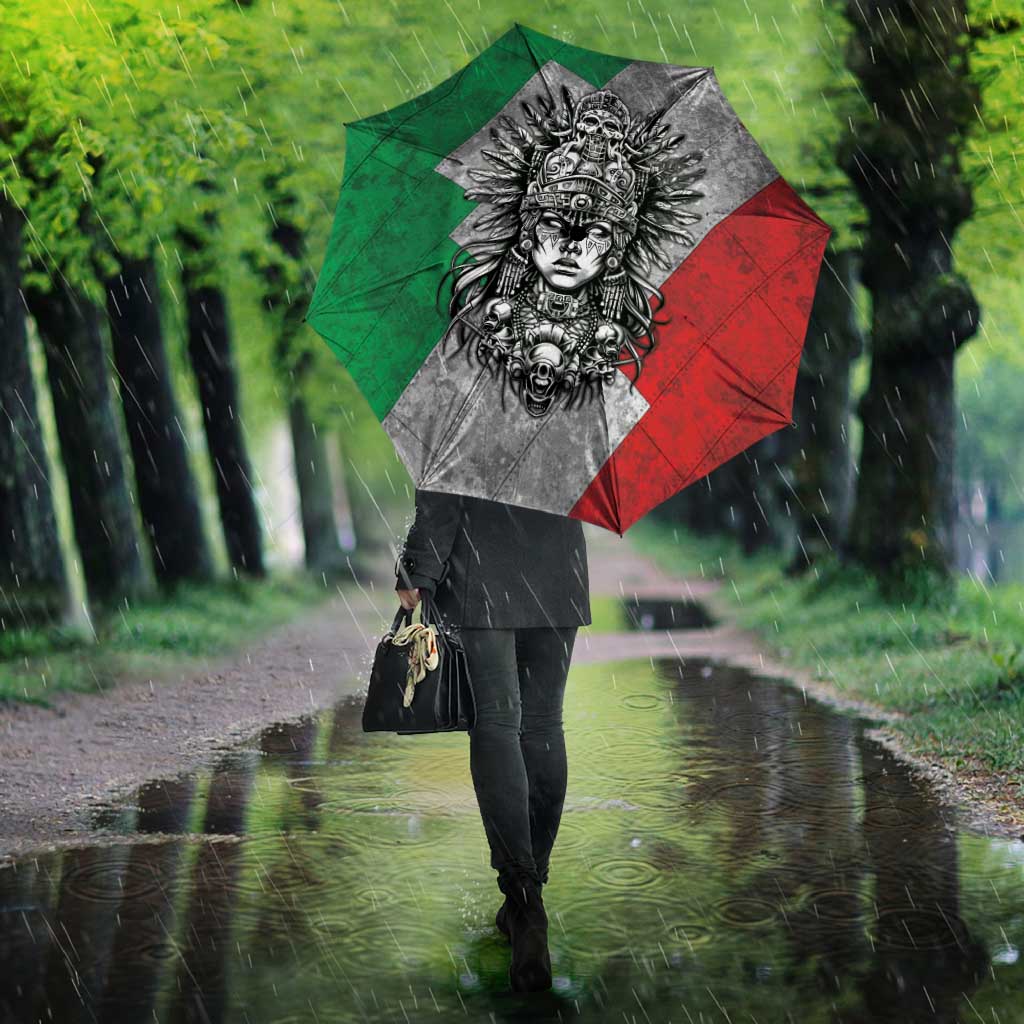 Mexico Aztec Warrior Goddess Umbrella Aztec Tribal Skull Tricolor Armor