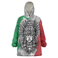 Mexico Aztec Warrior Goddess Wearable Blanket Hoodie Aztec Tribal Skull Tricolor Armor