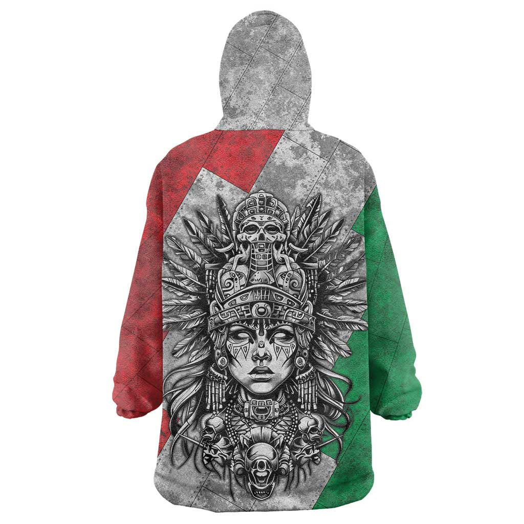 Mexico Aztec Warrior Goddess Wearable Blanket Hoodie Aztec Tribal Skull Tricolor Armor