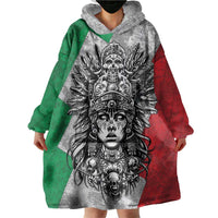 Mexico Aztec Warrior Goddess Wearable Blanket Hoodie Aztec Tribal Skull Tricolor Armor