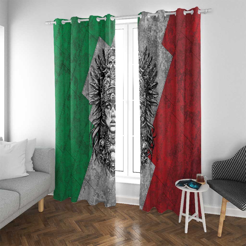 Mexico Aztec Warrior Goddess Window Curtain Aztec Tribal Skull Tricolor Armor