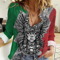 Mexico Aztec Warrior Goddess Women Casual Shirt Aztec Tribal Skull Tricolor Armor