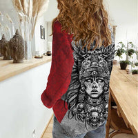 Mexico Aztec Warrior Goddess Women Casual Shirt Aztec Tribal Skull Tricolor Armor
