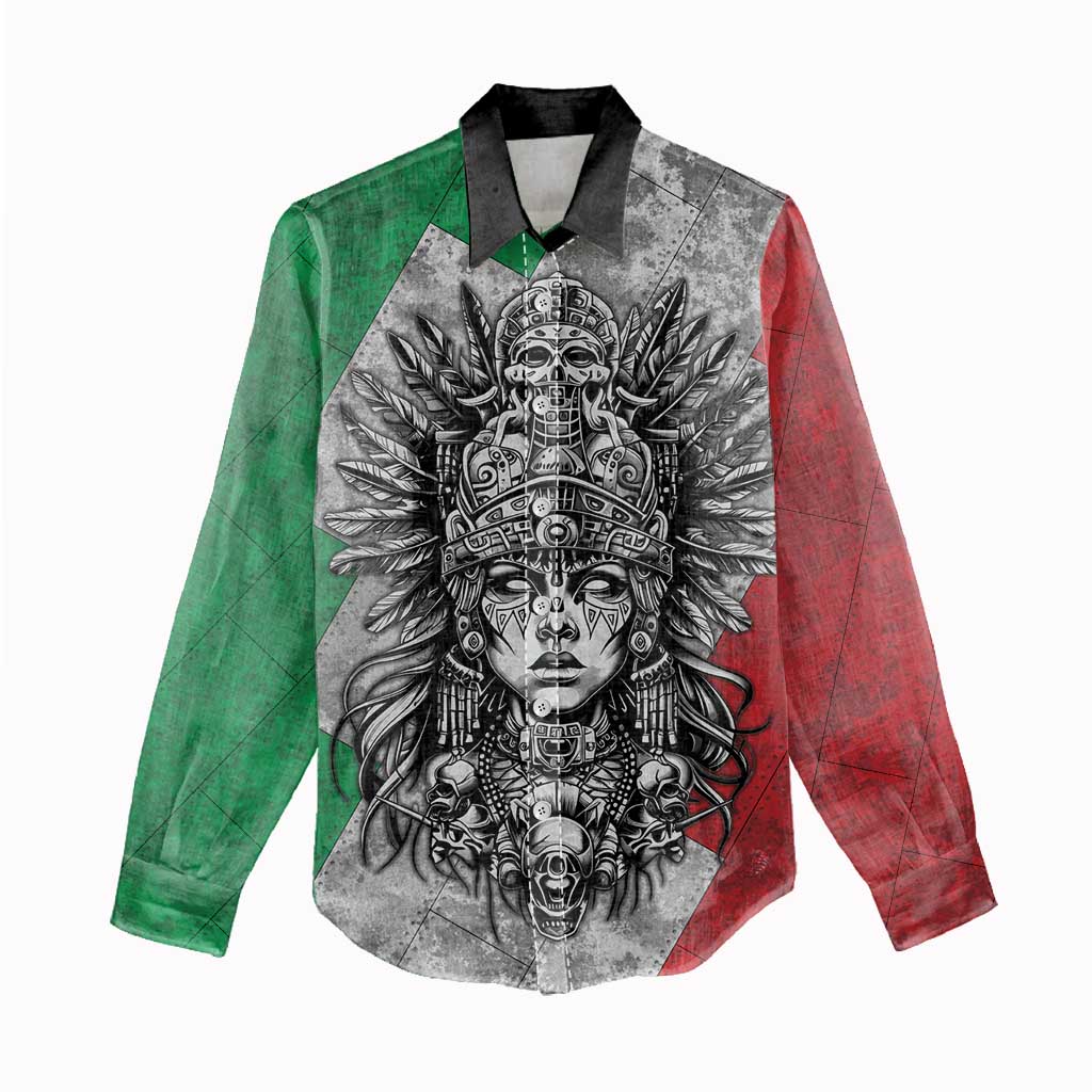 Mexico Aztec Warrior Goddess Women Casual Shirt Aztec Tribal Skull Tricolor Armor