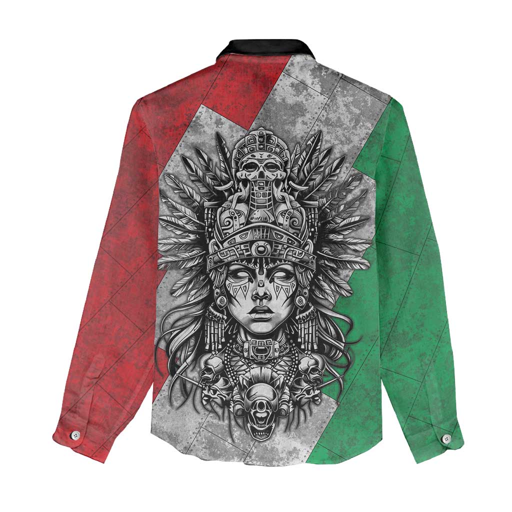 Mexico Aztec Warrior Goddess Women Casual Shirt Aztec Tribal Skull Tricolor Armor