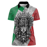 Mexico Aztec Warrior Goddess Women Polo Shirt Aztec Tribal Skull Tricolor Armor