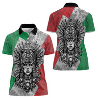 Mexico Aztec Warrior Goddess Women Polo Shirt Aztec Tribal Skull Tricolor Armor