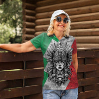 Mexico Aztec Warrior Goddess Women Polo Shirt Aztec Tribal Skull Tricolor Armor