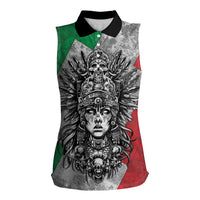 Mexico Aztec Warrior Goddess Women Sleeveless Polo Shirt Aztec Tribal Skull Tricolor Armor
