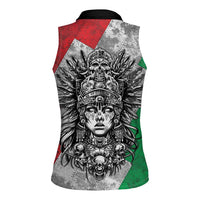 Mexico Aztec Warrior Goddess Women Sleeveless Polo Shirt Aztec Tribal Skull Tricolor Armor