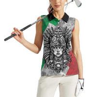 Mexico Aztec Warrior Goddess Women Sleeveless Polo Shirt Aztec Tribal Skull Tricolor Armor