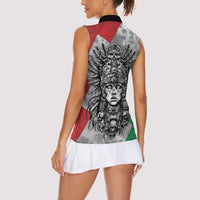 Mexico Aztec Warrior Goddess Women Sleeveless Polo Shirt Aztec Tribal Skull Tricolor Armor