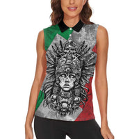 Mexico Aztec Warrior Goddess Women Sleeveless Polo Shirt Aztec Tribal Skull Tricolor Armor