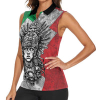 Mexico Aztec Warrior Goddess Women Sleeveless Polo Shirt Aztec Tribal Skull Tricolor Armor