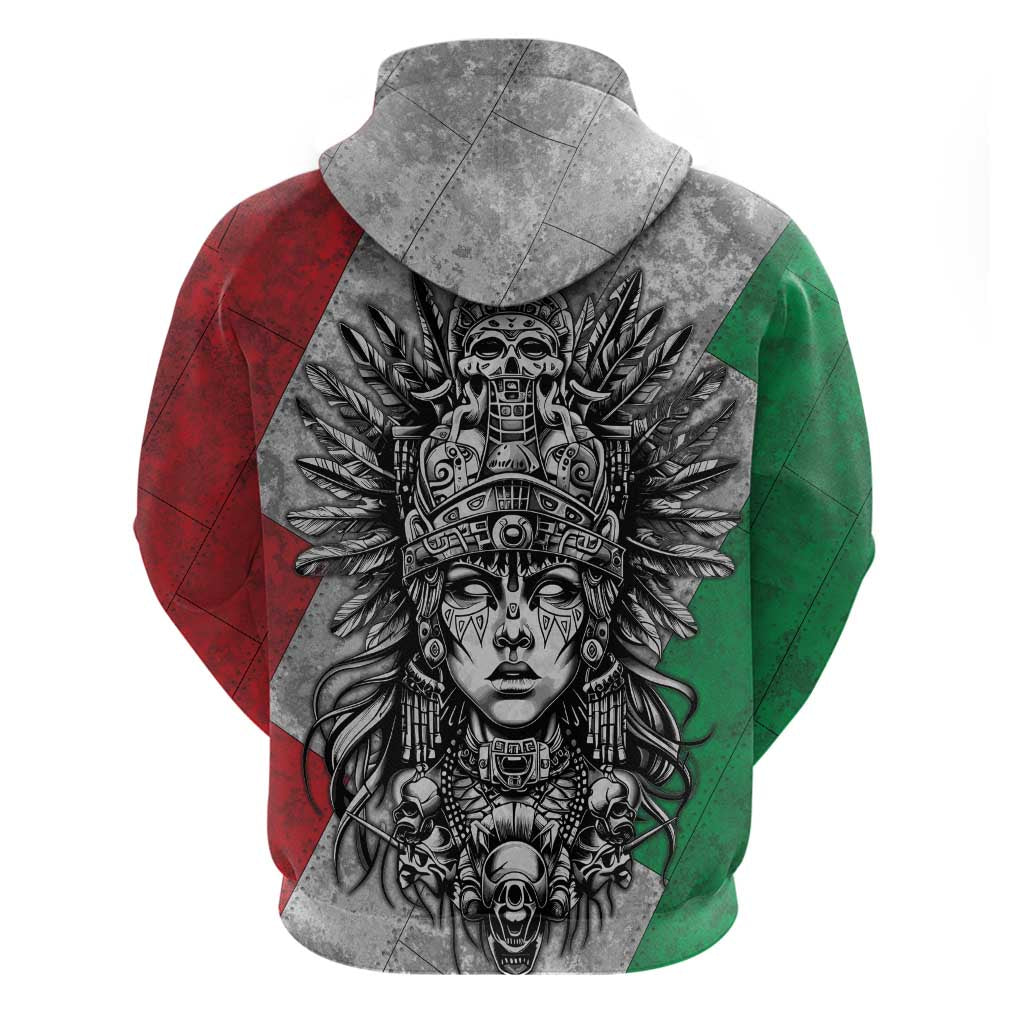 Mexico Aztec Warrior Goddess Zip Hoodie Aztec Tribal Skull Tricolor Armor