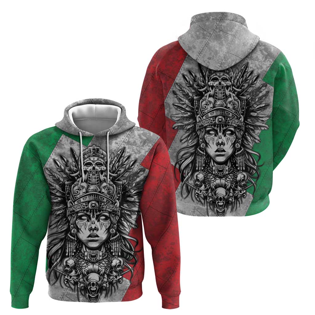 Mexico Aztec Warrior Goddess Zip Hoodie Aztec Tribal Skull Tricolor Armor